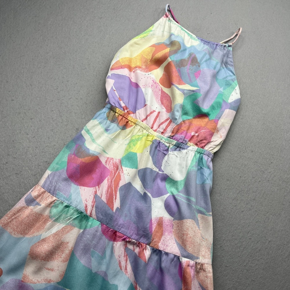 Gap Abstract Floral Tiered Maxi Dress Small Multicolor Cotton‎ Halter Boho Y2K